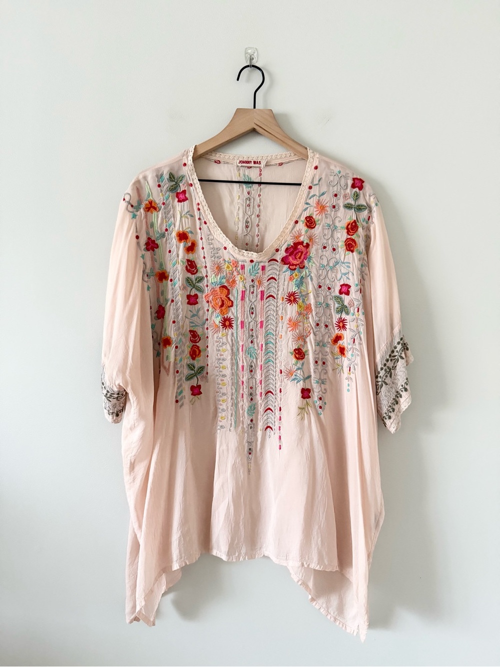 Johnny Was "Antoinette" Embroidered Poncho Tunic Blouse Size 2X